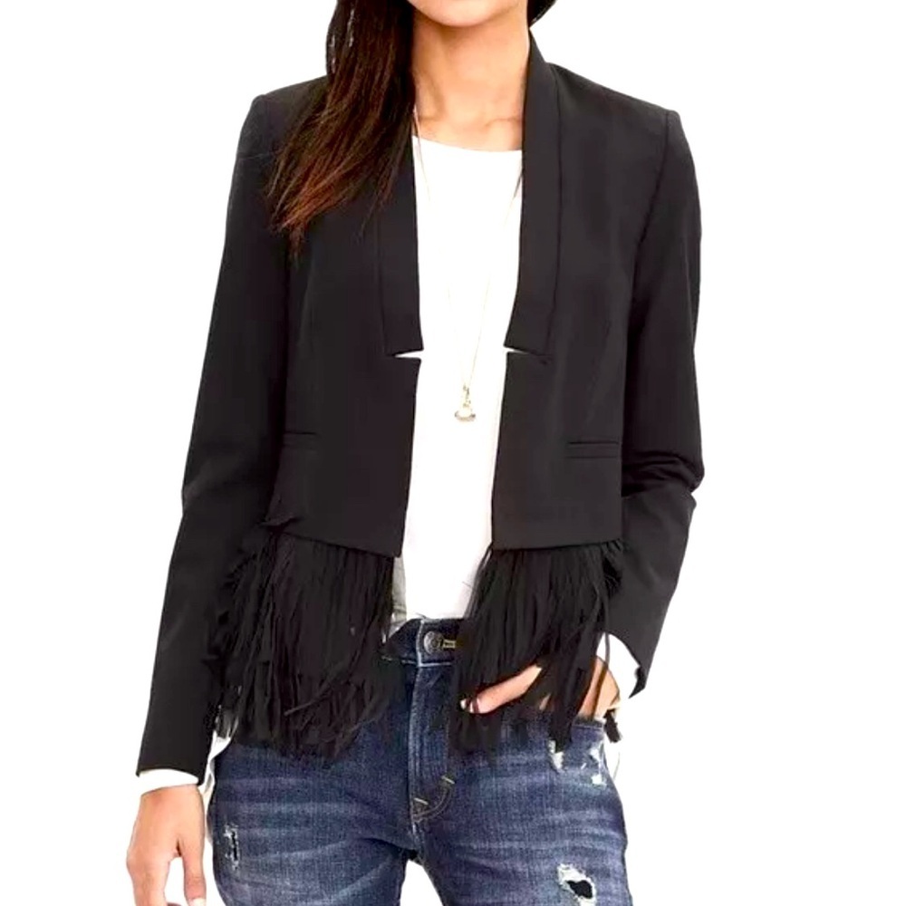 🖤Banana Republic Women's Black Sheer Fringe Blazer Coat Size 4